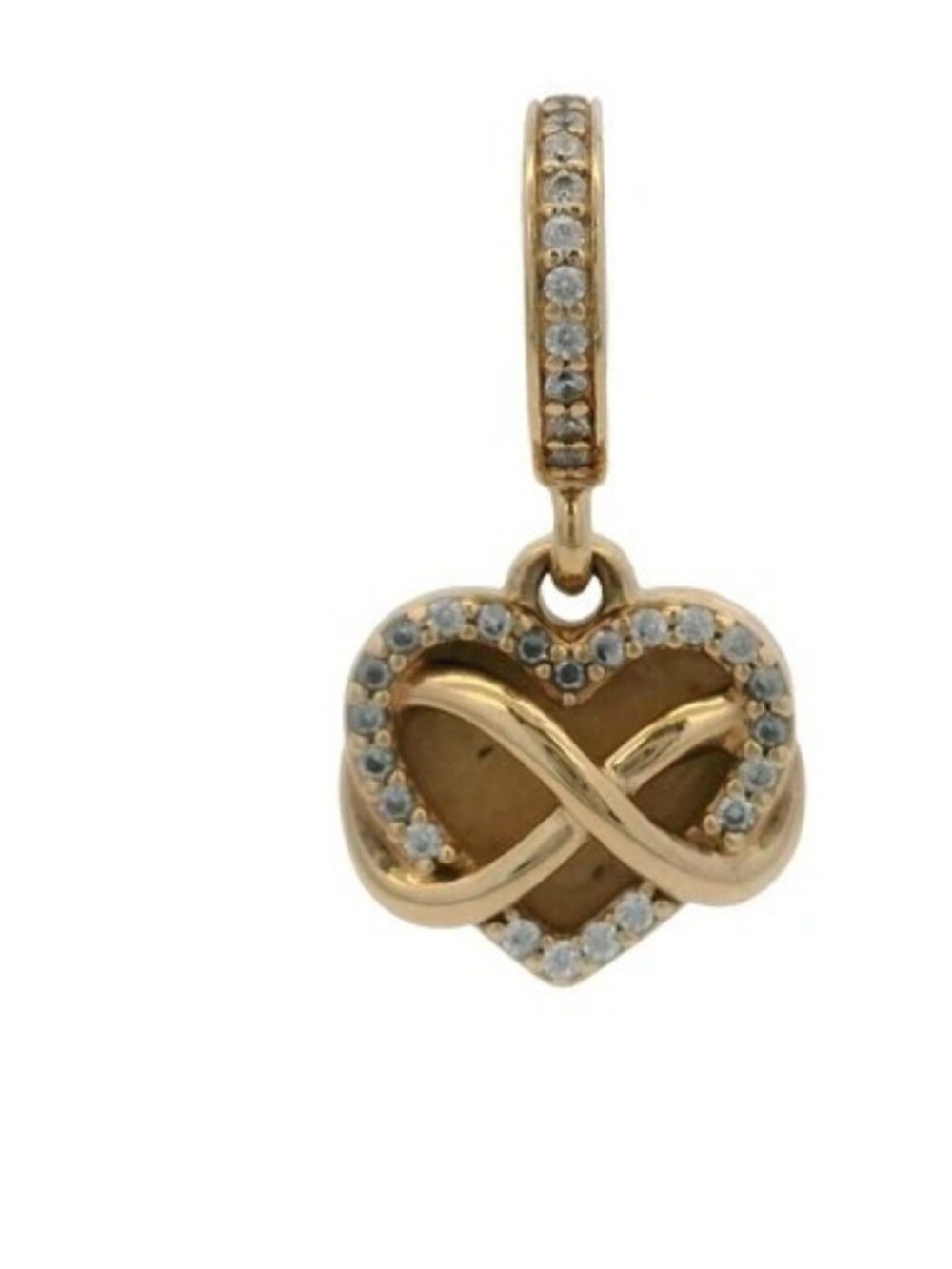 Pandora 14kt Yellow Gold CZ Enamel "Family Forever" Infinity Heart Dangle Charm